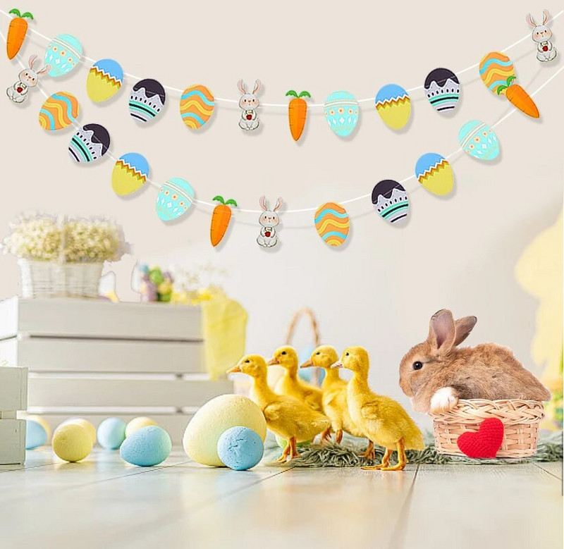 Kellemes Húsvéti Ünnepeket Sárgarépa Tojás Nyúl zászló Zászló Húsvéti buli Barkácsolás Akasztó dekoráció Otthon Fesztivál Sármány szalag kellékek