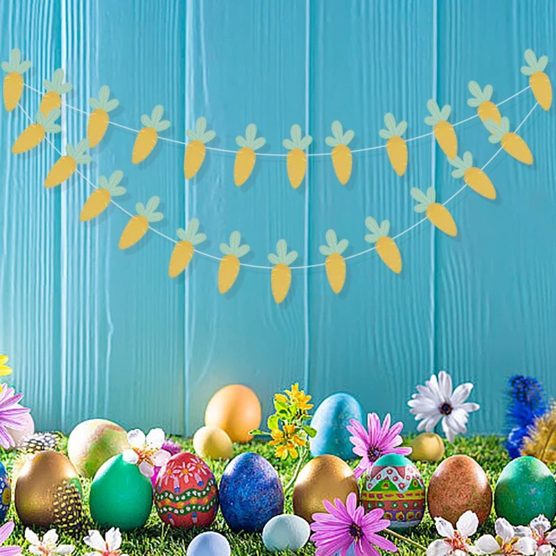 Kellemes Húsvéti Ünnepeket Sárgarépa Tojás Nyúl zászló Zászló Húsvéti buli Barkácsolás Akasztó dekoráció Otthon Fesztivál Sármány szalag kellékek