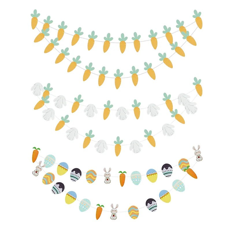 Kellemes Húsvéti Ünnepeket Sárgarépa Tojás Nyúl zászló Zászló Húsvéti buli Barkácsolás Akasztó dekoráció Otthon Fesztivál Sármány szalag kellékek