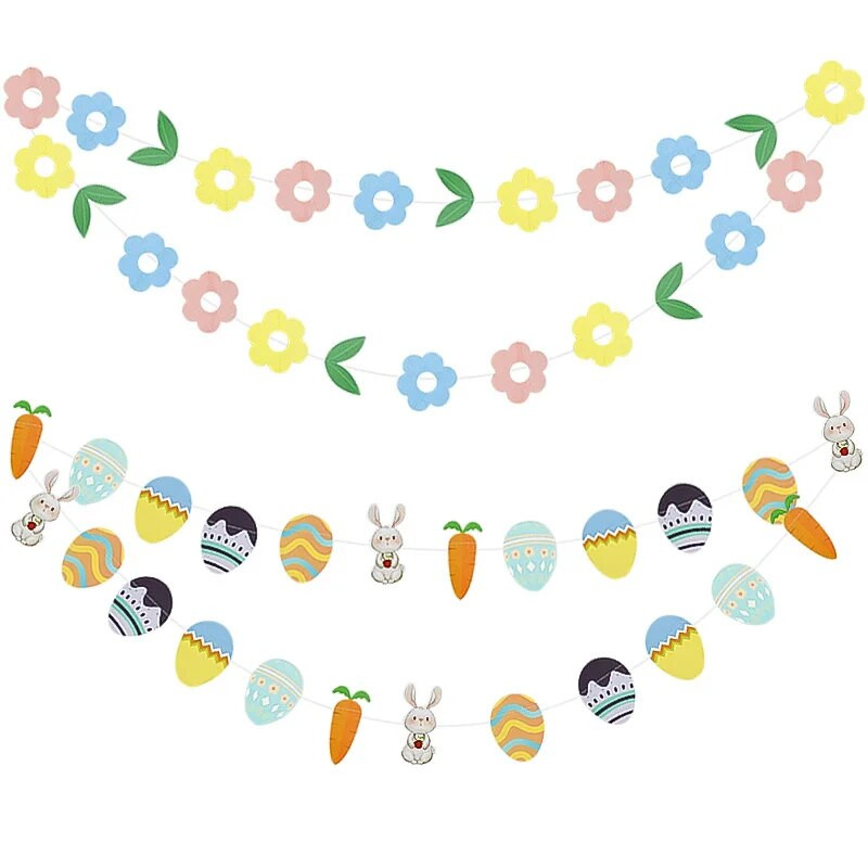 Kellemes Húsvéti Ünnepeket Sárgarépa Tojás Nyúl zászló Zászló Húsvéti buli Barkácsolás Akasztó dekoráció Otthon Fesztivál Sármány szalag kellékek