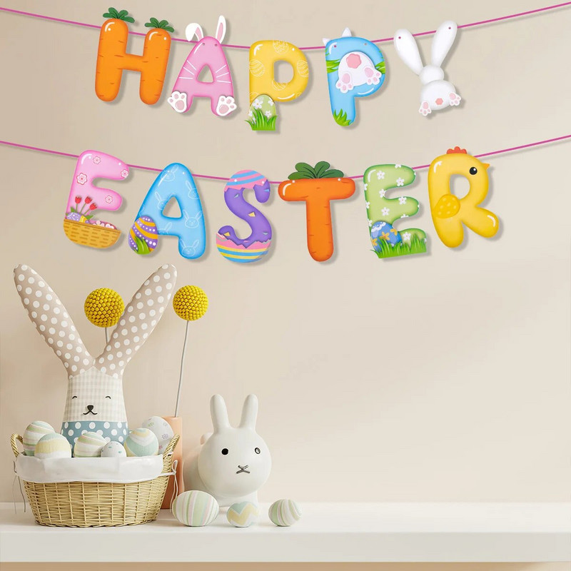 Húsvéti nyuszi zászló Sármány Füzér Nyúltojás Sárgarépa Függő Sármány Zászló Húsvéti dekorációk otthonra Tavaszi parti kellékek m E