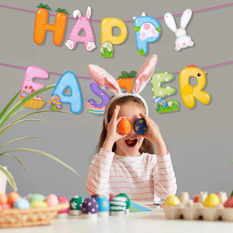 Húsvéti nyuszi zászló Sármány Füzér Nyúltojás Sárgarépa Függő Sármány Zászló Húsvéti dekorációk otthonra Tavaszi parti kellékek m E