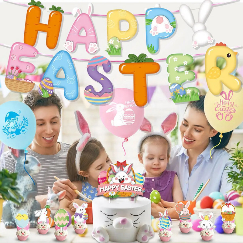 Húsvéti nyuszi zászló Sármány Füzér Nyúltojás Sárgarépa Függő Sármány Zászló Húsvéti dekorációk otthonra Tavaszi parti kellékek m E