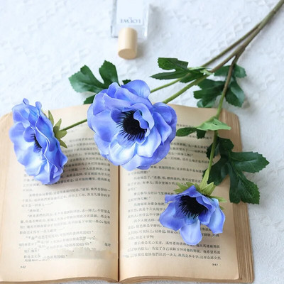 Új 3 Heads Anemone hamis Virágok selyem virágok műtárgyak buli Esküvői dekoráció Karácsonyi lakberendezési koszorú