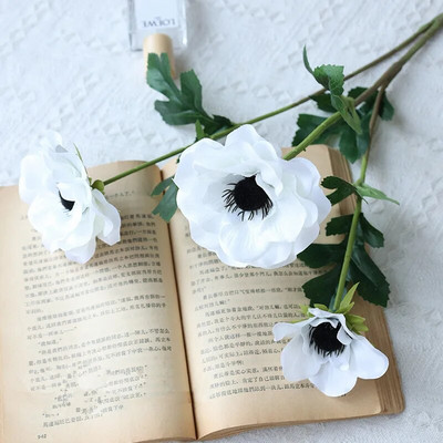 Új 3 Heads Anemone hamis Virágok selyem virágok műtárgyak buli Esküvői dekoráció Karácsonyi lakberendezési koszorú