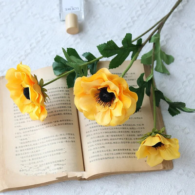 Új 3 Heads Anemone hamis Virágok selyem virágok műtárgyak buli Esküvői dekoráció Karácsonyi lakberendezési koszorú