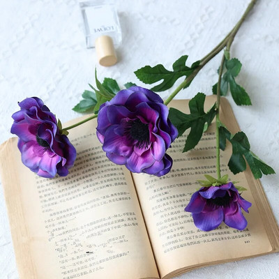 Új 3 Heads Anemone hamis Virágok selyem virágok műtárgyak buli Esküvői dekoráció Karácsonyi lakberendezési koszorú