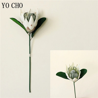 YO CHO Művirág Selyemkirály Protea DIY Virágkötészeti Hamis Császár Virágok Fehér Otthoni Party esküvői asztaldísz