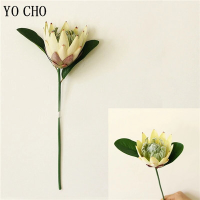 YO CHO Művirág Selyemkirály Protea DIY Virágkötészeti Hamis Császár Virágok Fehér Otthoni Party esküvői asztaldísz