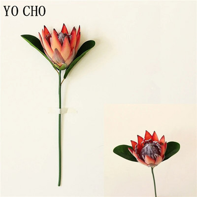 YO CHO Művirág Selyemkirály Protea DIY Virágkötészeti Hamis Császár Virágok Fehér Otthoni Party esküvői asztaldísz