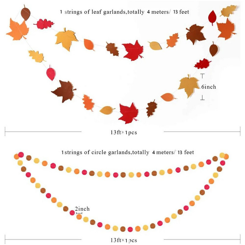 Ziua Recunoștinței Banner pentru petrecere de toamnă Decor Frunze de hârtie artificială Ghirlande cerc agățate pentru Crăciun Toamnă Nuntă Candy Bar