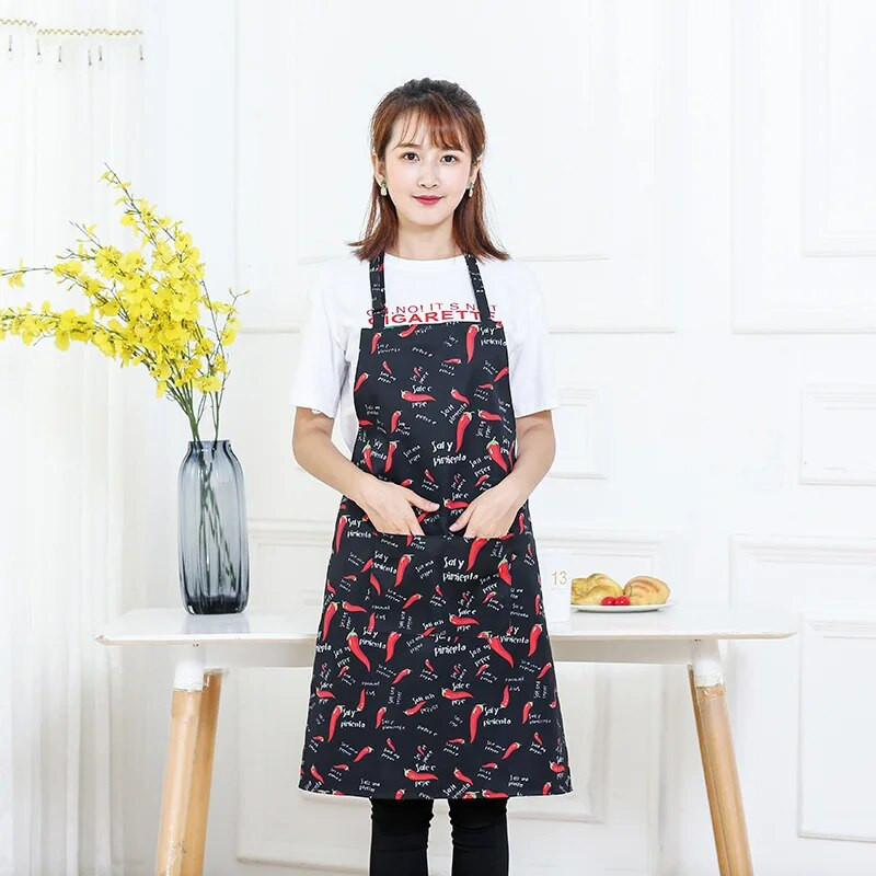 Kuhinjska pregača, podesiva crna prugasta pregača s 2 džepa, kuharska pregača za muškarce i žene