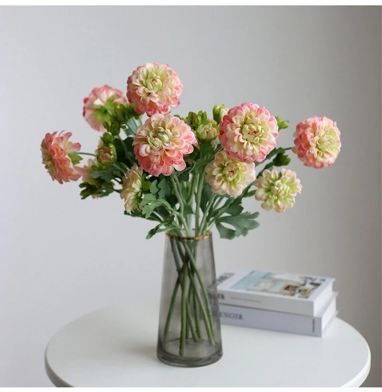 Pravi dodir Orijentalne krizanteme Dalije Umjetno cvijeće s lažnim lišćem Ukrasi za vjenčanje Flores Artificiales