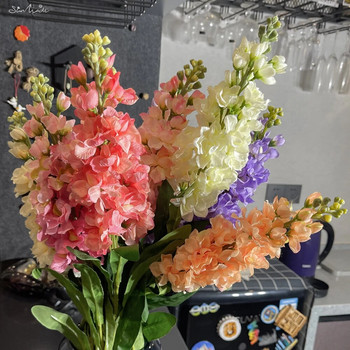 SunMade Rainbow Ποιμενικός Υάκινθος Κλαδί με Πράσινα Φύλλα Ψεύτικα Λουλούδια Σπίτι Στολισμός Γάμου Flores Artificales Μωβ λουλούδι