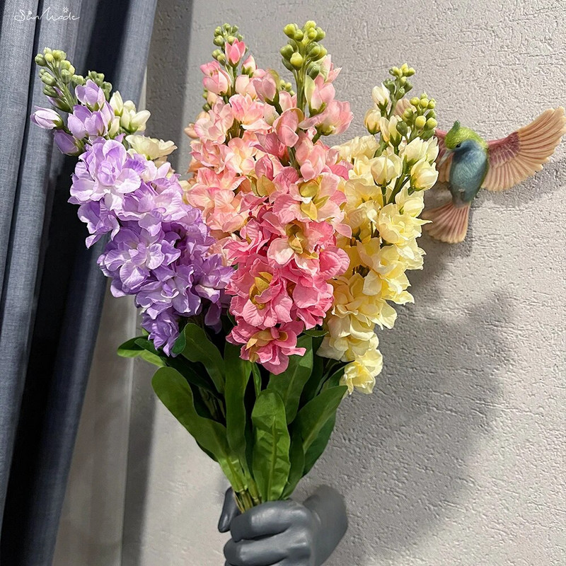 SunMade Rainbow pastoralinis hiacinto šakelė su žaliais lapais netikromis gėlėmis namų vestuvių dekoravimas Flores Artificales purpurinė gėlė