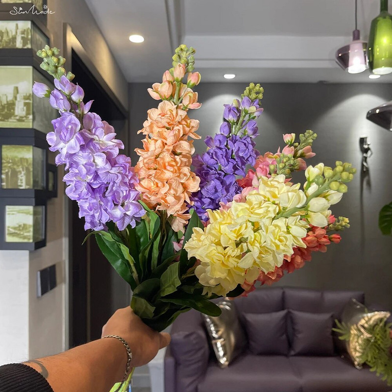 SunMade Rainbow pastoralinis hiacinto šakelė su žaliais lapais netikromis gėlėmis namų vestuvių dekoravimas Flores Artificales purpurinė gėlė