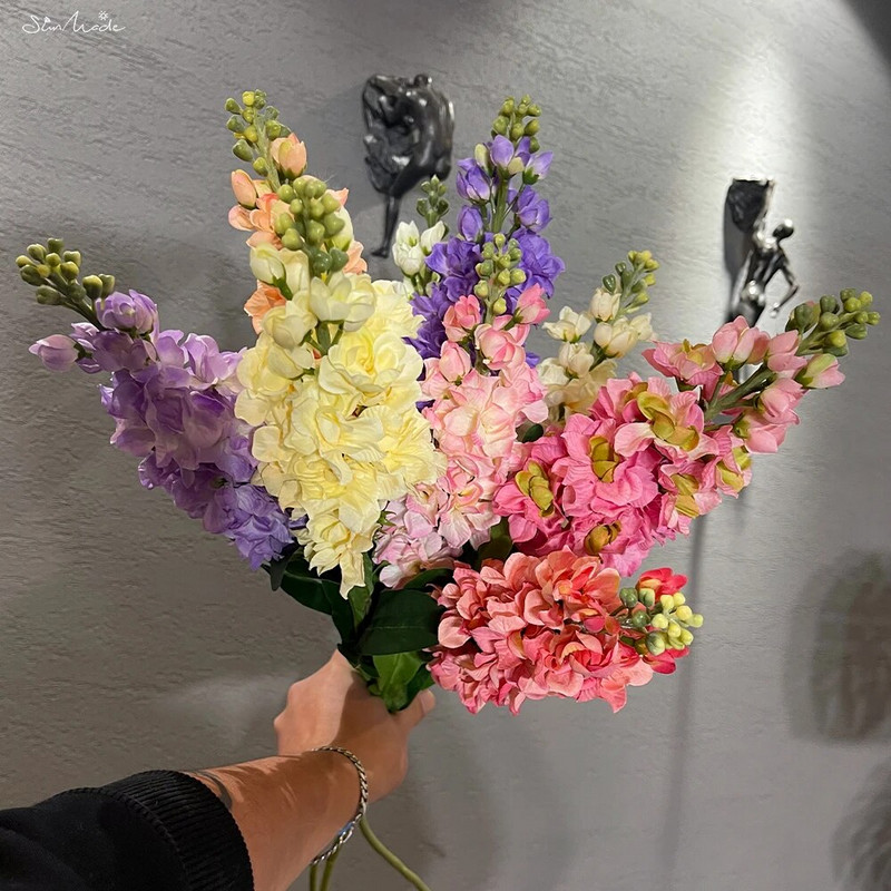 SunMade Rainbow pastoralinis hiacinto šakelė su žaliais lapais netikromis gėlėmis namų vestuvių dekoravimas Flores Artificales purpurinė gėlė