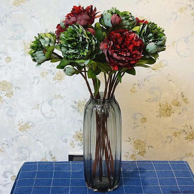 Luxus Versailles Palace Bazsarózsa Művirág ág levelekkel Selyem pünkösdi rózsa flores mesterséges otthoni esküvői dekoráció