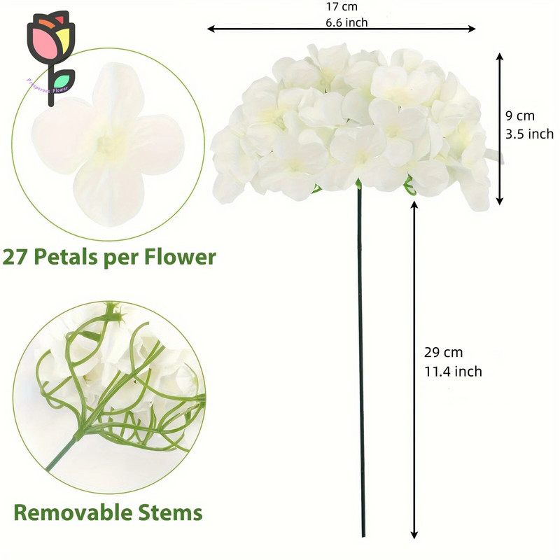 Dirbtinių hortenzijų gėlių puokštė namų stalo centre Vestuvių puošmena Netikros gėlės hortenzijos Svetainės vakarėlio reikmenys