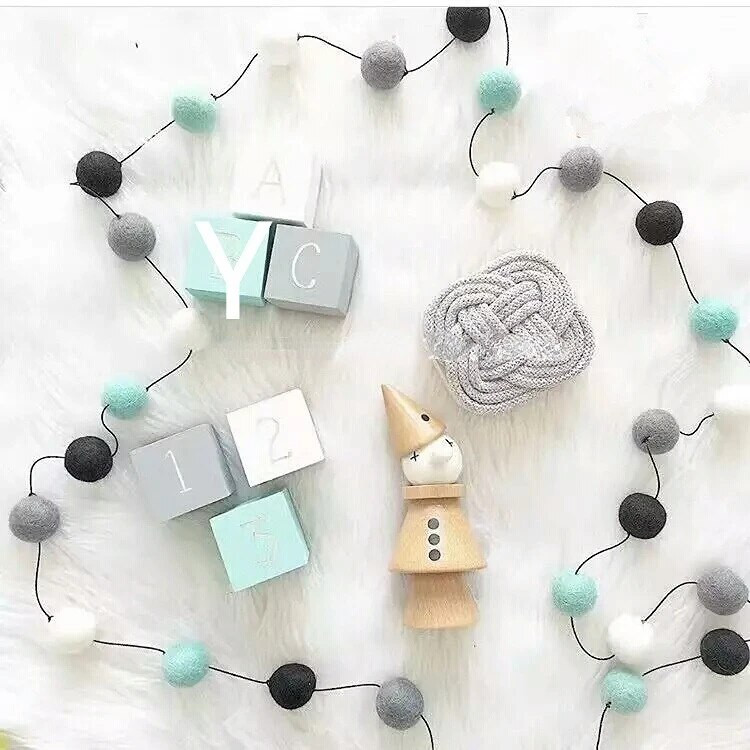 2,5 méteres színes pompon medál füzér Ins Nordic Series gyapjú filc golyósor, barkácsolás, kézzel készített óvoda gyerekszoba dekoráció