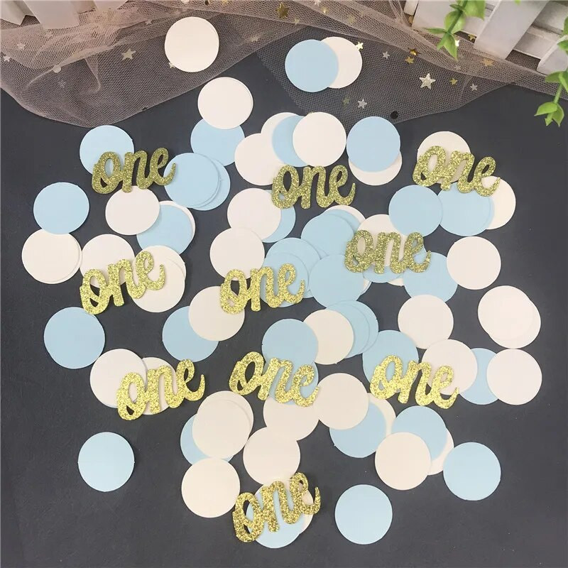 1 kott 1 aasta vanune sünnipäeva paberist konfettiga poiss, tüdruk, 1. sünnipäeva peolaud, laialivalguv kaunistus Beebi dušš, laste juubelitarbed