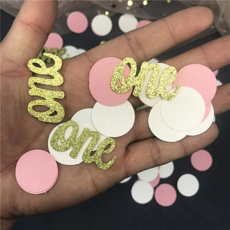 1 kott 1 aasta vanune sünnipäeva paberist konfettiga poiss, tüdruk, 1. sünnipäeva peolaud, laialivalguv kaunistus Beebi dušš, laste juubelitarbed