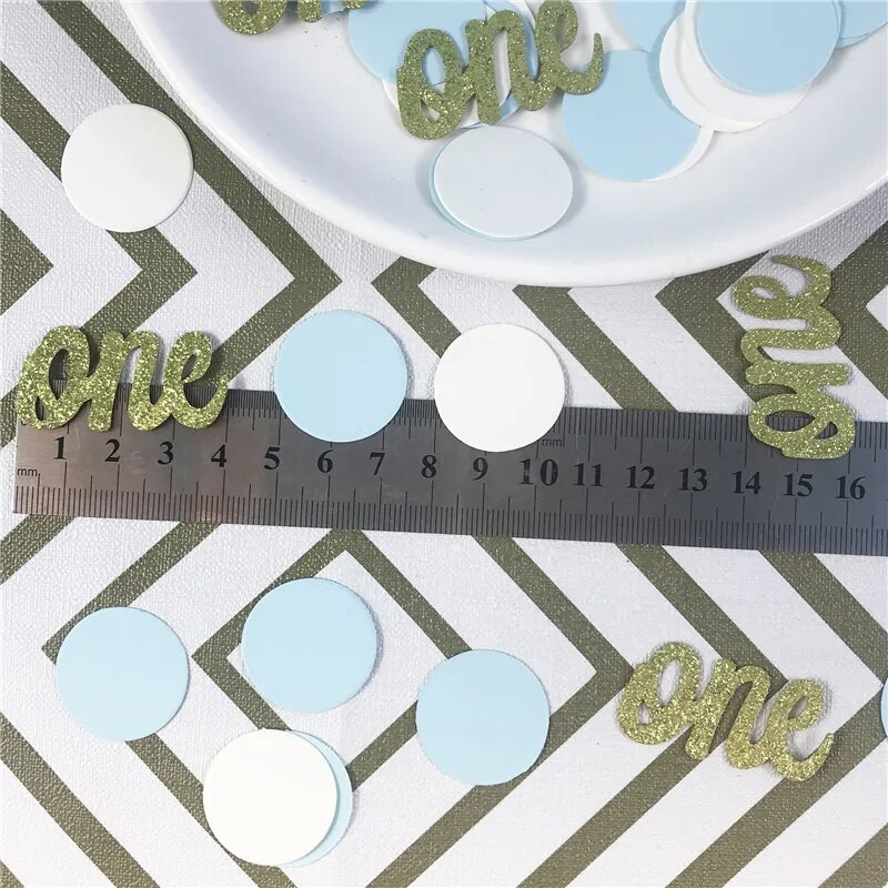 1 kott 1 aasta vanune sünnipäeva paberist konfettiga poiss, tüdruk, 1. sünnipäeva peolaud, laialivalguv kaunistus Beebi dušš, laste juubelitarbed