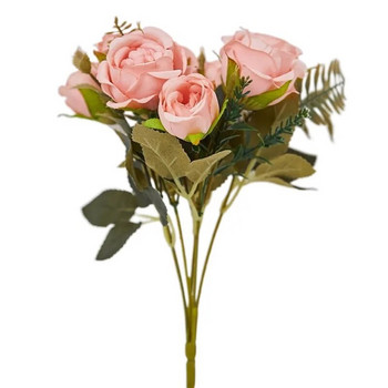 Винтидж 8 глави Изкуствено цвете Копринен божур Златна роза Орнамент Фалшиво цвете Сватбена маса Парти Букет Направи си сам Домашен декор