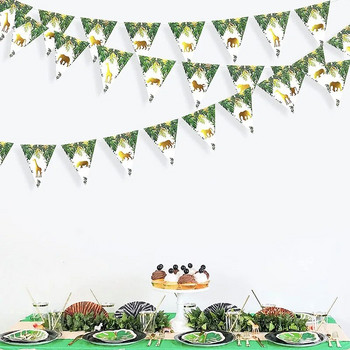 Jungle Safari Animal Flant Banners Decor Paper Triangle Girlands Baby Shower Boys Wild One 1st Birthday Party Bunting Supplies