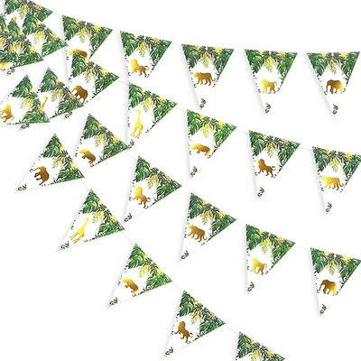 Jungle Safari Animal Flant Banners Decor Paper Triangle Girlands Baby Shower Boys Wild One 1st Birthday Party Bunting Supplies