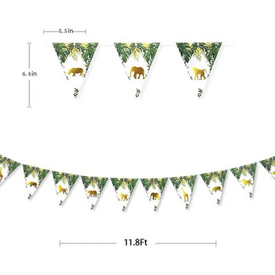 Džunglisafari loomade vimplibännerid dekoratiivpaber Kolmnurk vanikud Baby Shower Poistele metsikud 1. sünnipäevapeo tarvikud