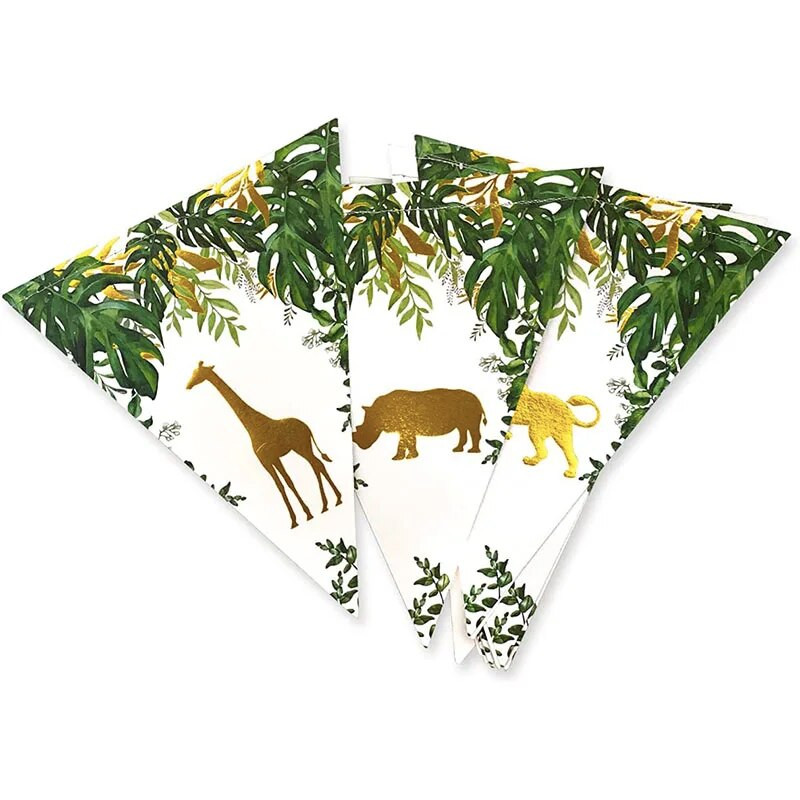 Džunglisafari loomade vimplibännerid dekoratiivpaber Kolmnurk vanikud Baby Shower Poistele metsikud 1. sünnipäevapeo tarvikud