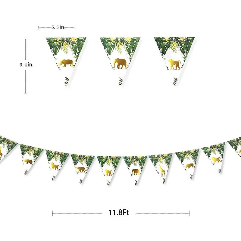 Džunglisafari loomade vimplibännerid dekoratiivpaber Kolmnurk vanikud Baby Shower Poistele metsikud 1. sünnipäevapeo tarvikud