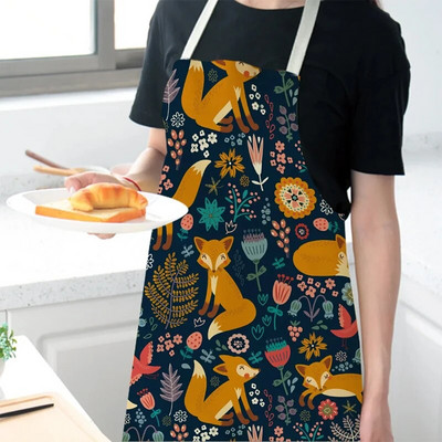 Șorț drăguț din in pentru bucătărie, cu imprimeu animal, cu cravată în talie și design fără mâneci Accesorii pentru coacere în bucătărie Gătit acasă