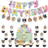 INS Linksmų gimtadienio reklamjuosčių rinkinys Naminių kačių vėliavėlių rinkinys, skirtas pasidaryk pats gaminti vasaros vakarėlio reikmenis Vaikams Moteriškos vyriškos gimtadienio vakarėlio dekoravimo priemonės