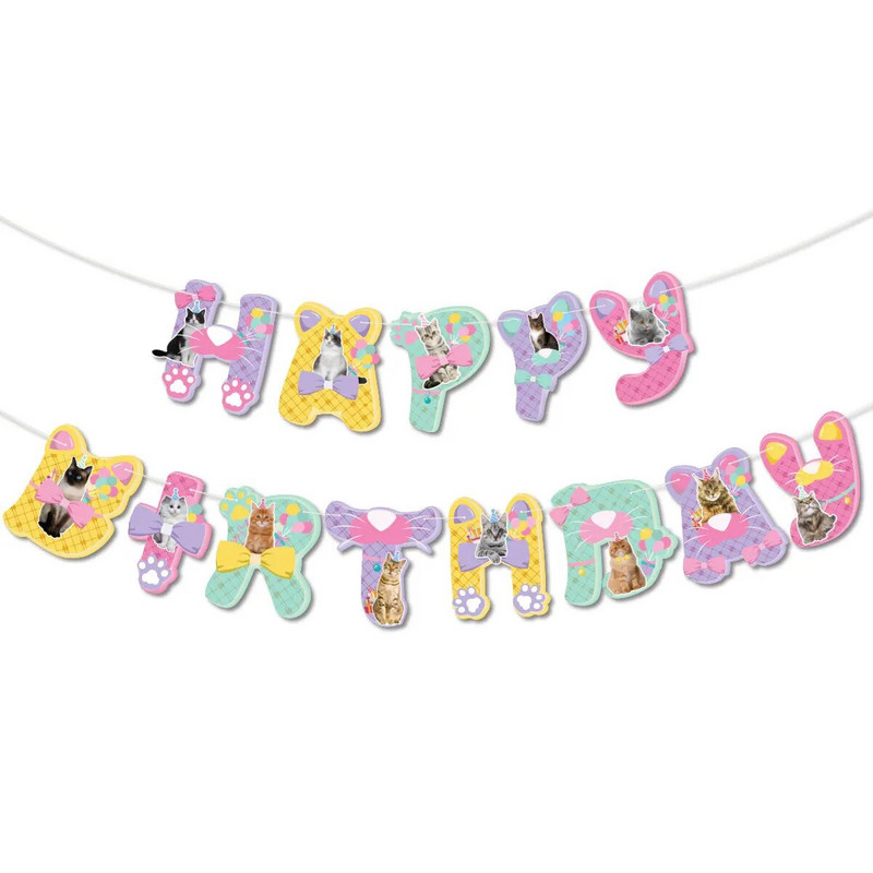 INS Linksmų gimtadienio reklamjuosčių rinkinys Naminių kačių vėliavėlių rinkinys, skirtas pasidaryk pats gaminti vasaros vakarėlio reikmenis Vaikams Moteriškos vyriškos gimtadienio vakarėlio dekoravimo priemonės