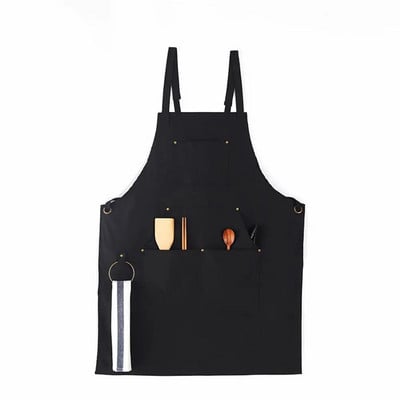 Denim Barbecue Apron Adjustable Cross Back Straps Multifunctional Large Pocket Working Clothes For Chef Tattoo Artists Men Women