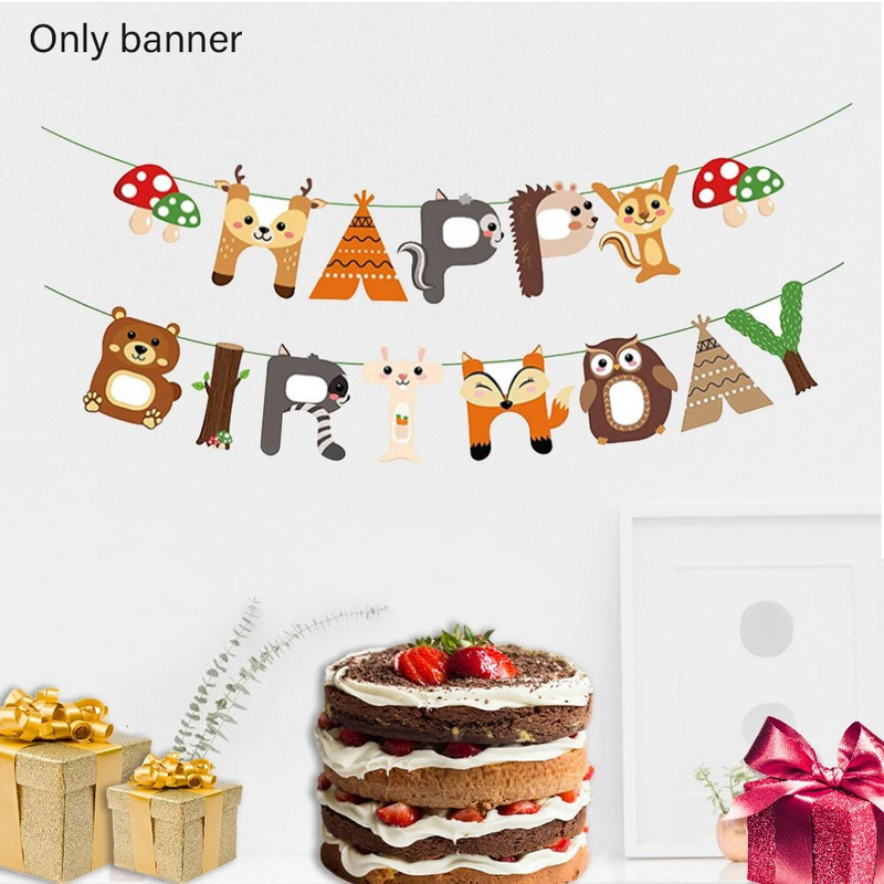 Miško gyvūnų šventinio vakarėlio dekoravimo vėliavos rinkinys Kabanti dovanėlė Miško gyvūnai Gimtadienio dekoras Kūdikių dušas Nuotraukų rekvizitas vakarėlio reklamjuostė