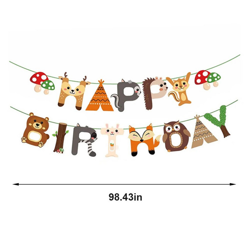 Miško gyvūnų šventinio vakarėlio dekoravimo vėliavos rinkinys Kabanti dovanėlė Miško gyvūnai Gimtadienio dekoras Kūdikių dušas Nuotraukų rekvizitas vakarėlio reklamjuostė