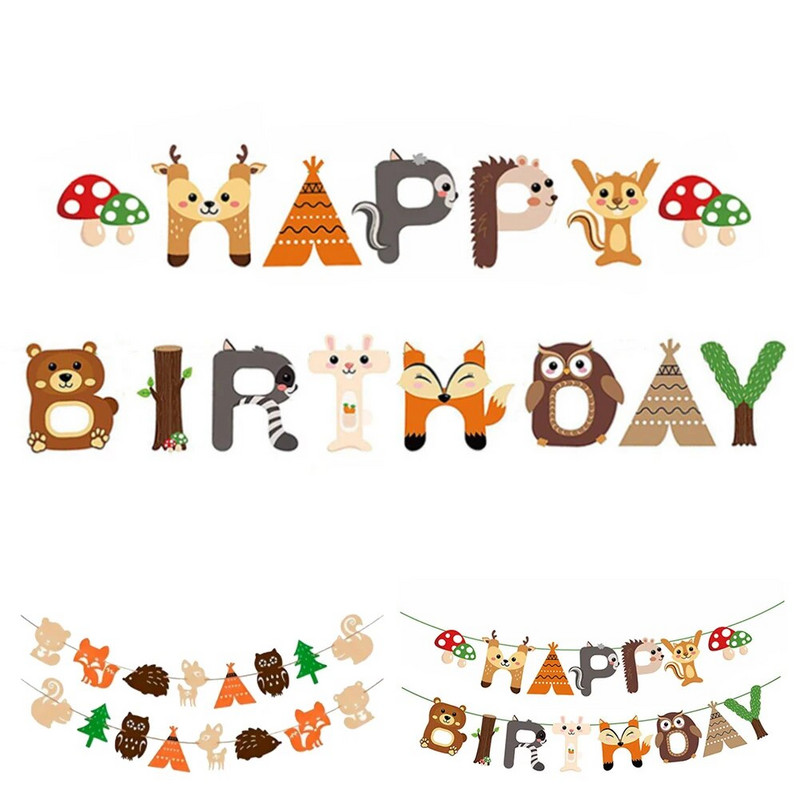 Miško gyvūnų šventinio vakarėlio dekoravimo vėliavos rinkinys Kabanti dovanėlė Miško gyvūnai Gimtadienio dekoras Kūdikių dušas Nuotraukų rekvizitas vakarėlio reklamjuostė
