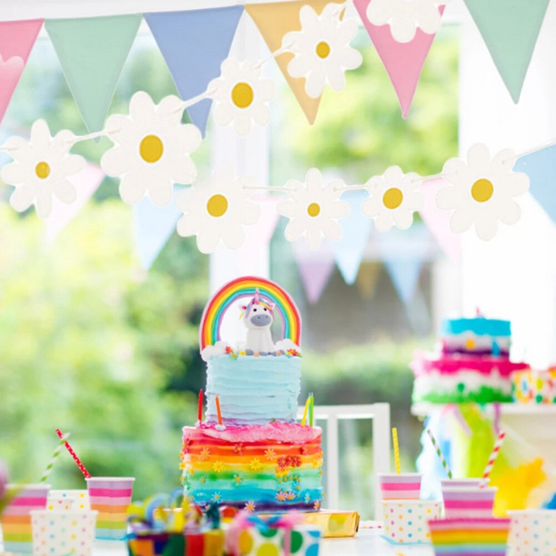 Lilled Krüsanteemi Lipp Kaunistatud Sünnipäevapidu Bännerid Pabermoos Loomingulised armsad väikesed valged karikakrad