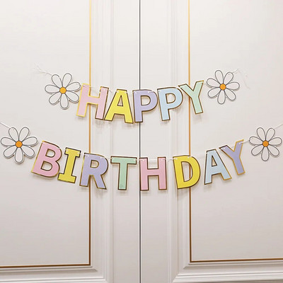 Little Daisy Flower Pull Flag Banner pentru petreceri de la mulți ani Decorații pentru Baby Shower Copii 1st Birthday Celebration Decor Supplies