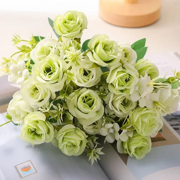 Симулация на ароматни рози Копринени лилави бели цветя Хотелски декор Фалшиви цветя Букет от изкуствени рози Декорация на ресторант