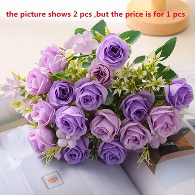 Szimuláció Illat Rózsa Selyem Lila Fehér Virágok Szállodai dekoráció Hamis virág Műrózsa csokor Étterem dekoráció