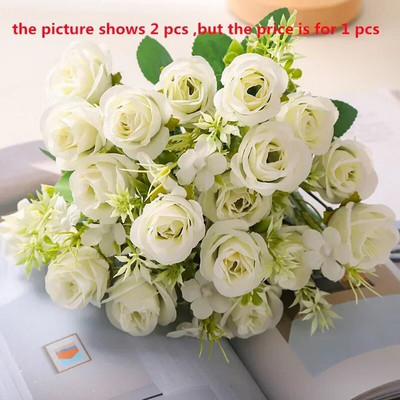 Szimuláció Illat Rózsa Selyem Lila Fehér Virágok Szállodai dekoráció Hamis virág Műrózsa csokor Étterem dekoráció