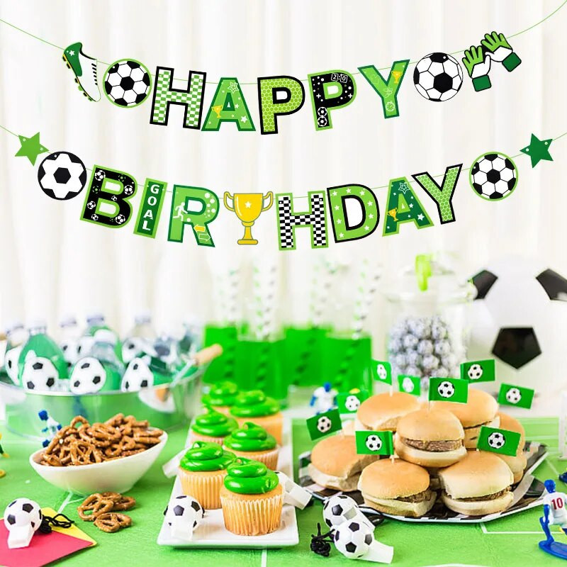 Jalgpall Palju õnne sünnipäevaks Paberbänner Vanikud Koolis Sport Jalgpall Teema Lapsed Poiste sünnipäevapidu Lipp Beebi dušitarbed