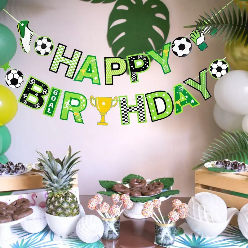 Jalgpall Palju õnne sünnipäevaks Paberbänner Vanikud Koolis Sport Jalgpall Teema Lapsed Poiste sünnipäevapidu Lipp Beebi dušitarbed