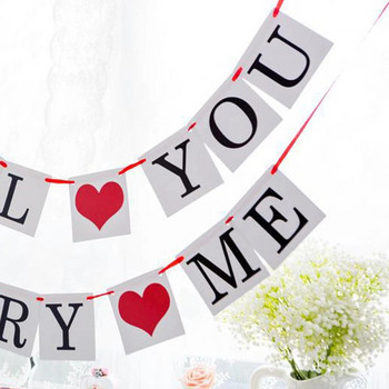 Will You Marry Me Valentine\'s Day Love Heart Hanging Bunting Banner Γενέθλια Αρραβώνας Πρόταση γάμου Διακοσμητικό πανό