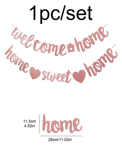 1db WELCOME HOME családi party party dekoráció zászló transzparens házavató csillogó virágok.