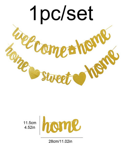 1db WELCOME HOME családi party party dekoráció zászló transzparens házavató csillogó virágok.